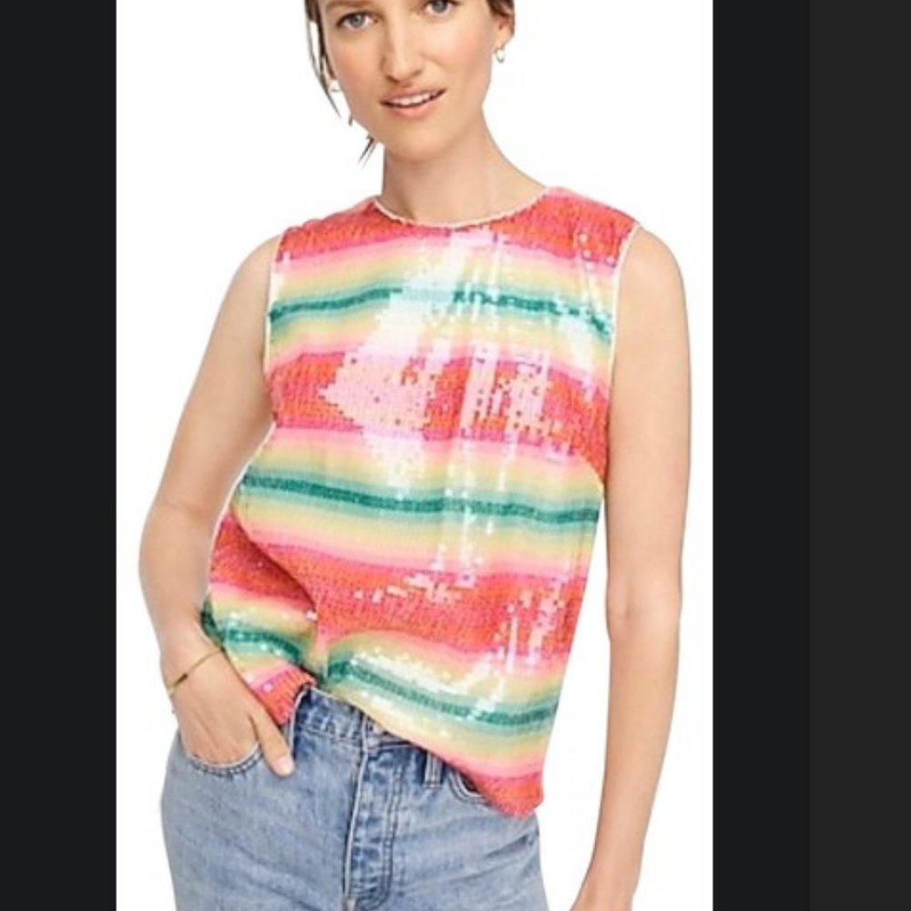 JCREW  Watermelon Striped Sequin Top-NWOT
